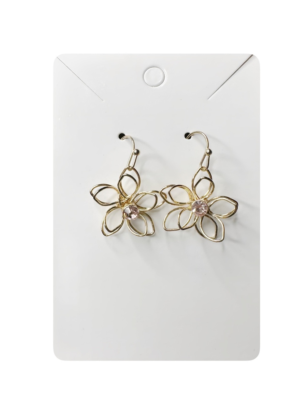5/$25 😻 Gold Tone Floral Drop Earrings with Pink Crystal Center